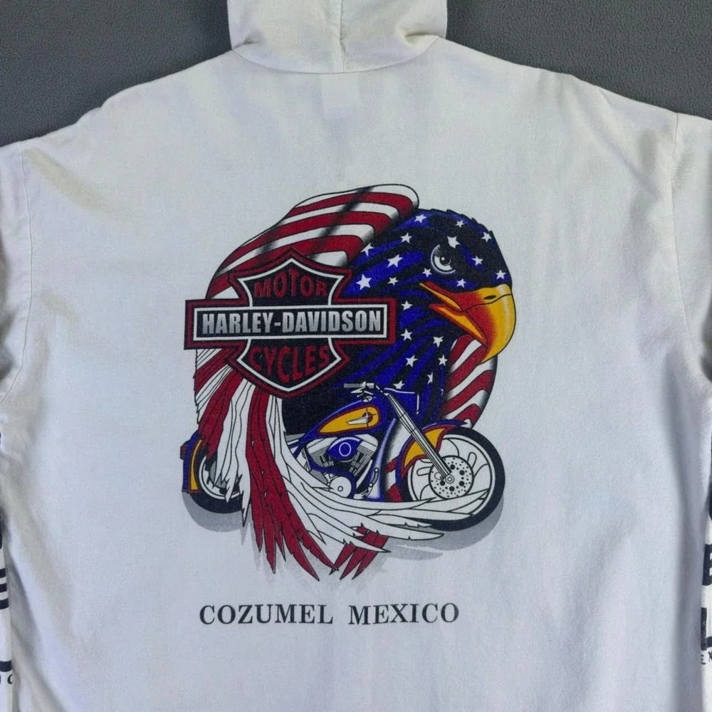 Harley Davidson Jacket Hoodie XL White Screaming Eagle Flag Vintage 80s 90s
